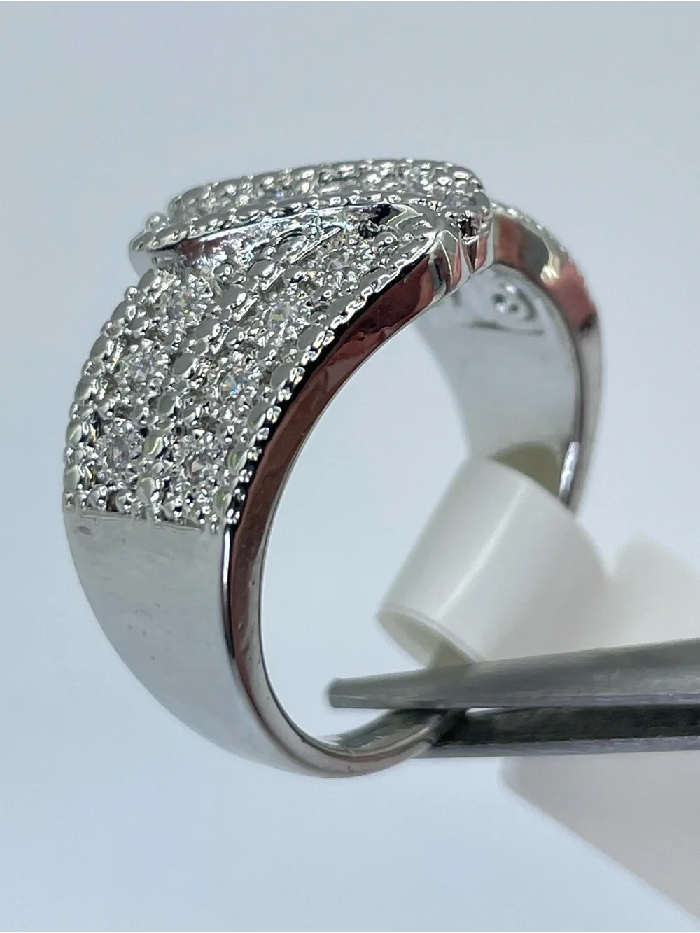 Swarovski Crystal Elements White Pave Crystals Art Deco Statement Ring Band Sz 8
